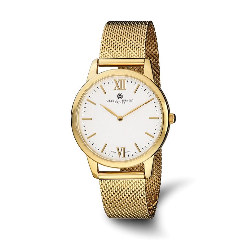 Charles Hubert Mens Stainless Steel Silver Dial Mesh Band Watch